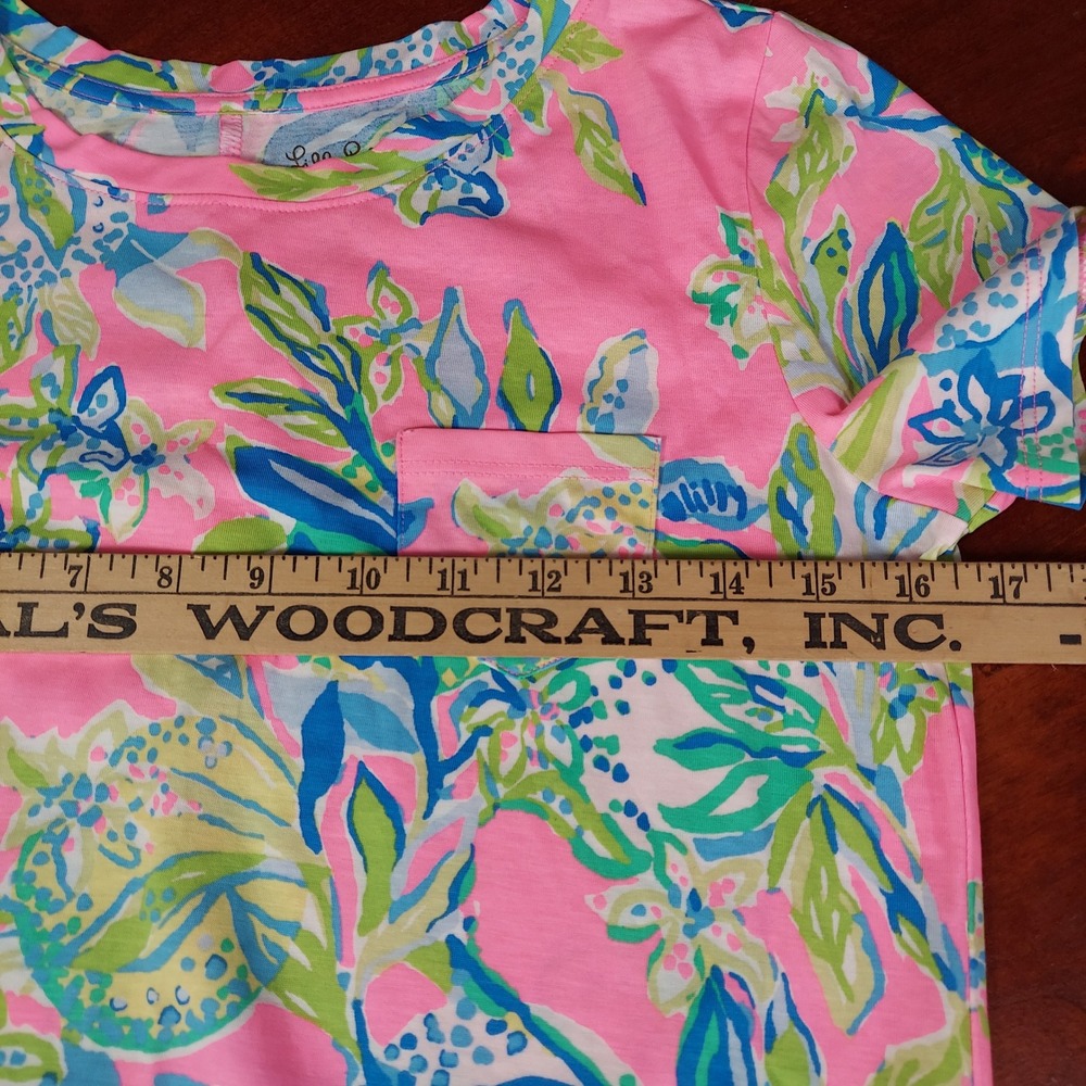 Lilly Pulitzer Pink Floral T-Shirt Shift Dress Pima Cotton Pocket Preppy Tee Sm - Picture 6 of 8
